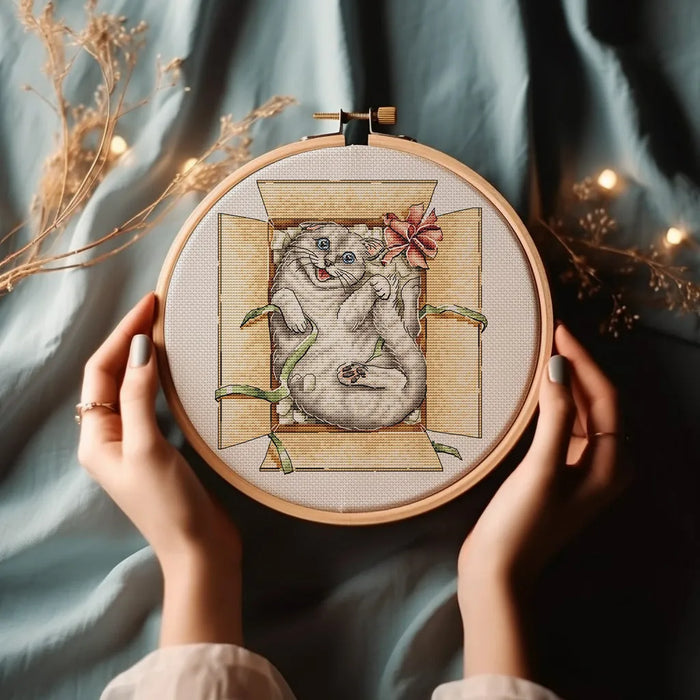 Cat in Box Comb - PDF Cross Stitch Pattern