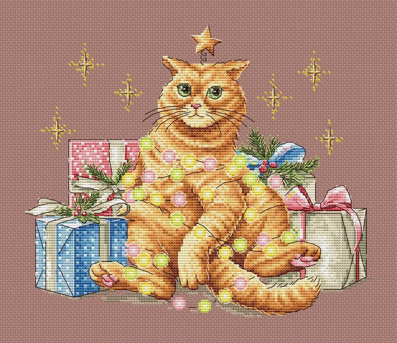 Festive Orange Cat Comb - PDF Cross Stitch Pattern