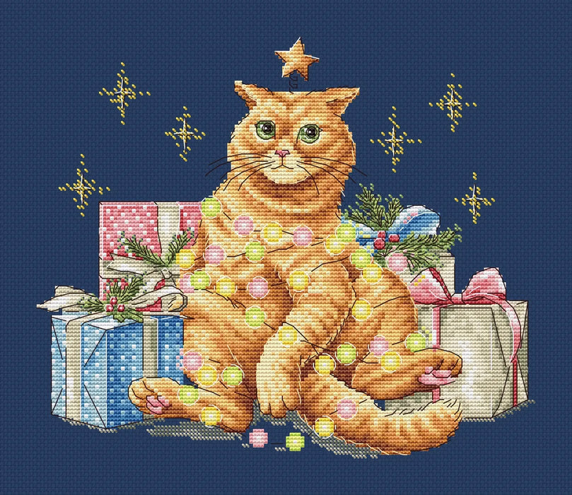 Festive Orange Cat Comb - PDF Cross Stitch Pattern