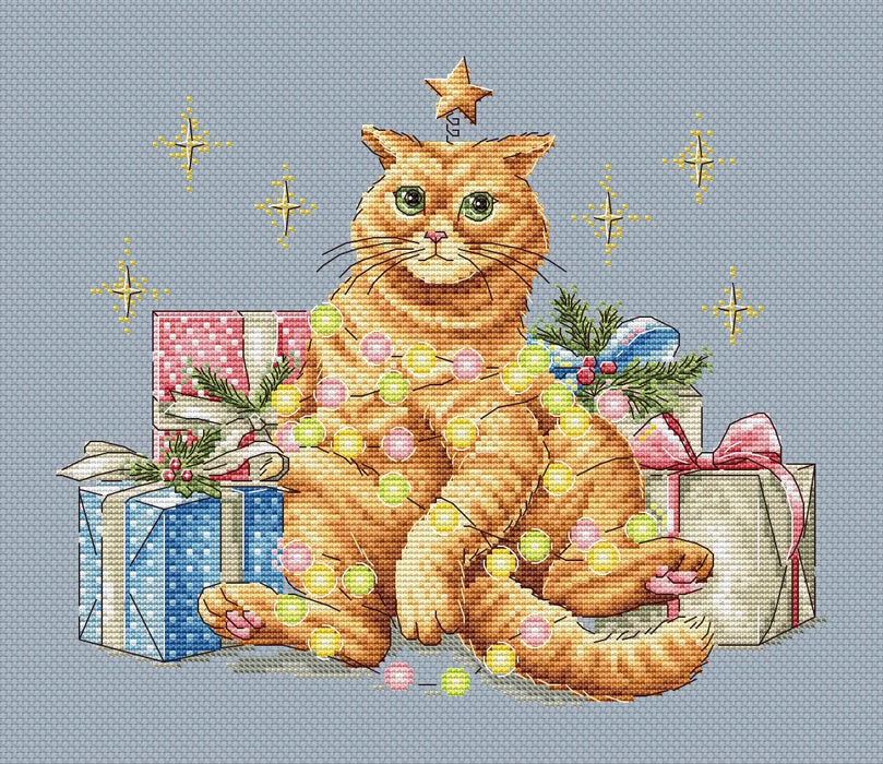 Festive Orange Cat Comb - PDF Cross Stitch Pattern