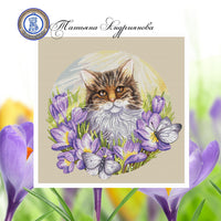 A Cat in Crocuses - PDF Cross Stitch Pattern