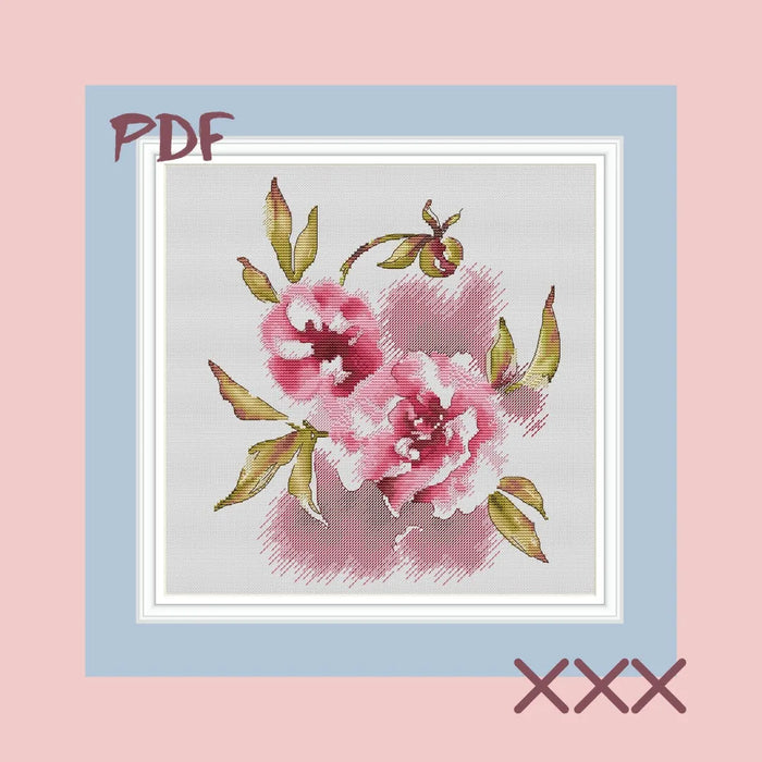 Silk Peony-l - PDF Cross Stitch Pattern