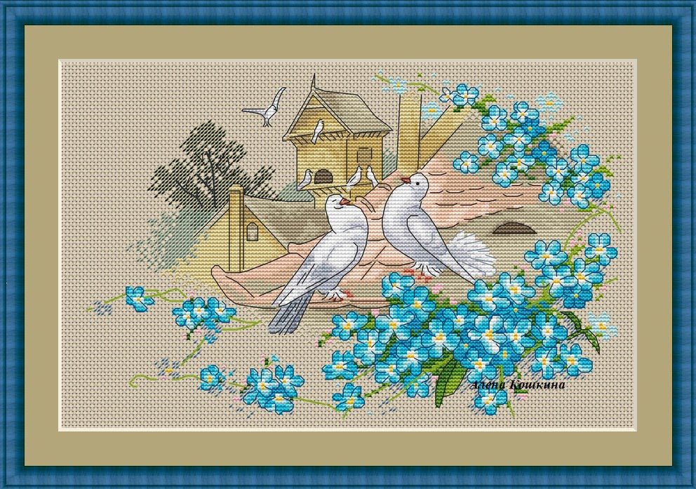 Pigeons on the roof - PDF Cross Stitch Pattern