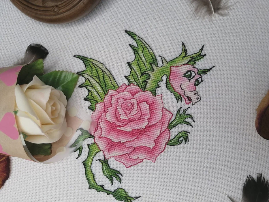 Dragonflower rose - PDF Cross Stitch Pattern