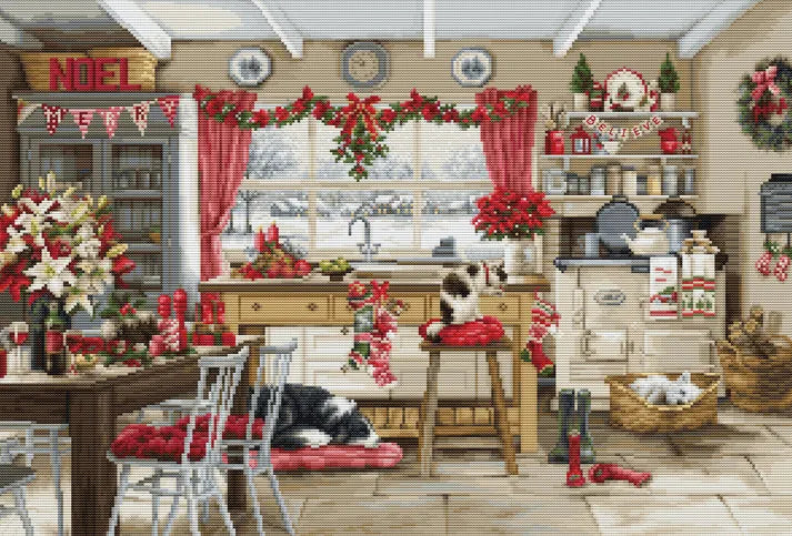 Christmas Farmhouse Kitchen BU5053L Counted Cross-Stitch Kit