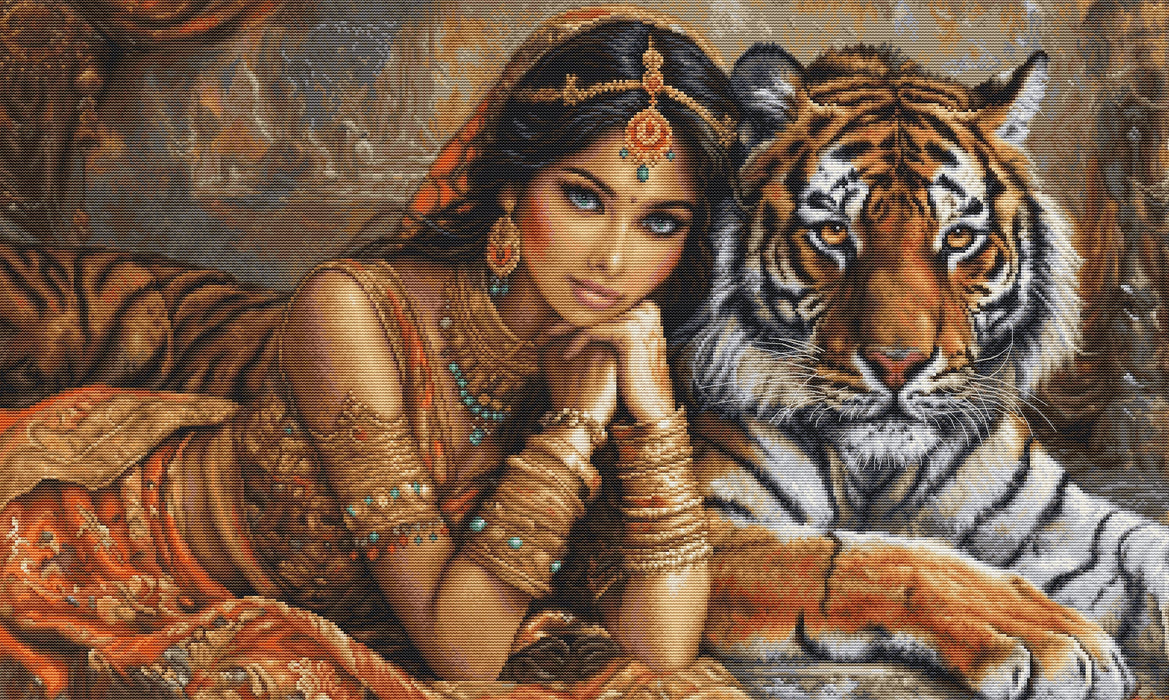 The Indian Princess and The Royal Tiger BU5060L Counted Cross-Stitch Kit