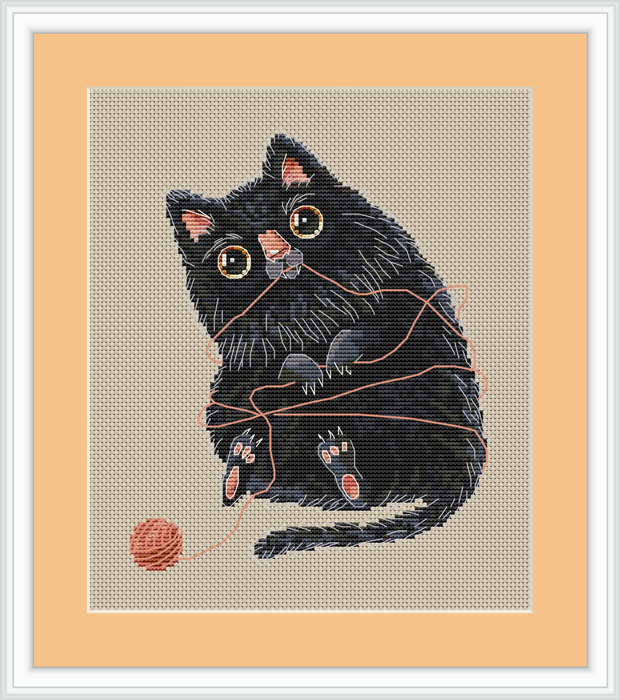 Black Cat with a Clew - PDF Cross Stitch Pattern