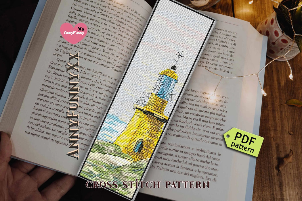 Bookmark. Yellow Lighthouse - PDF Cross Stitch Pattern