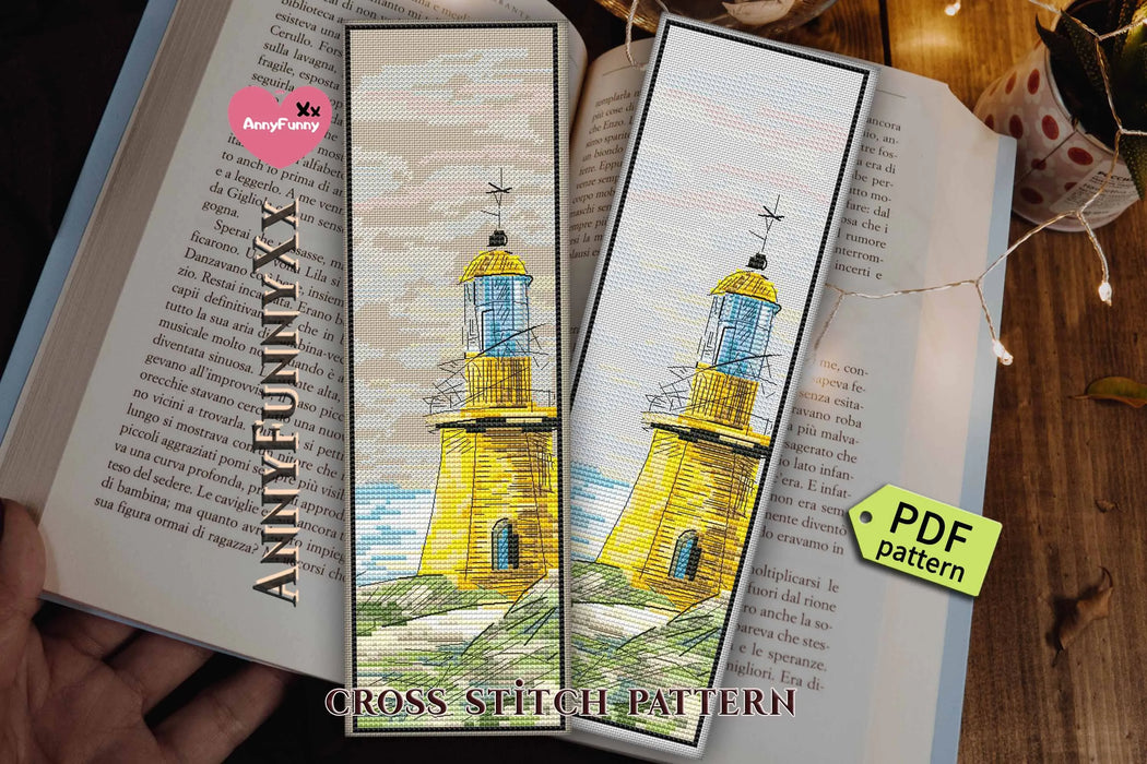 Bookmark. Yellow Lighthouse - PDF Cross Stitch Pattern