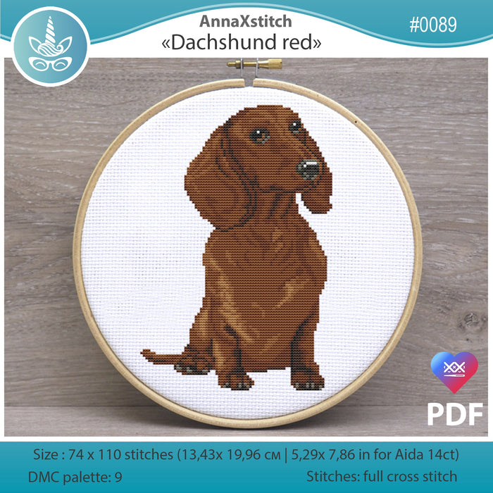 Dachshound Red - PDF Cross Stitch Pattern