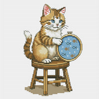 Cat Embroidering - Free PDF Cross Stitch Pattern