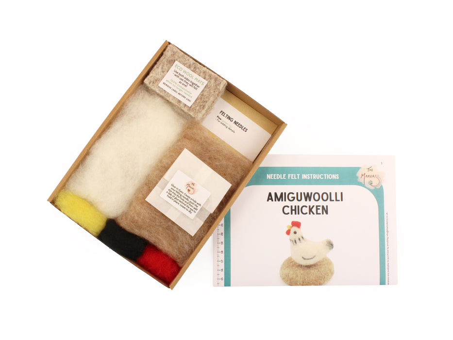 Felting Kit - Tiny Chicken Needle Felt Kit. Amiguwoolli