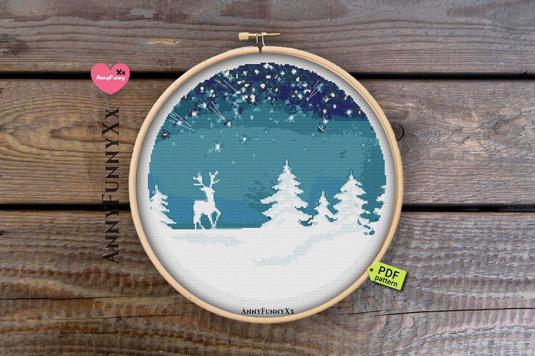 Winter Night. Deer - PDF Cross Stitch Pattern