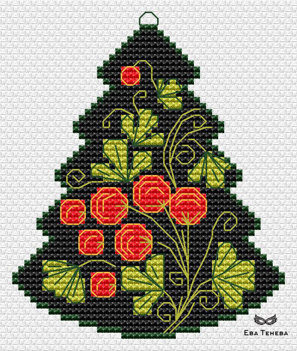 Christmas tree. Khokhloma. Berries - PDF Cross Stitch Pattern