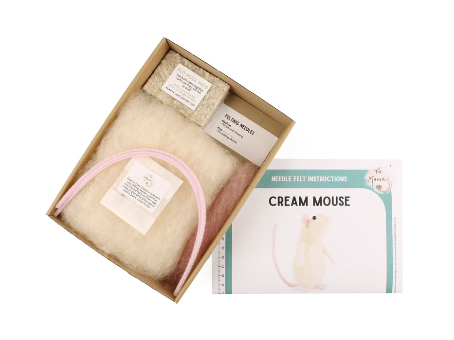 Felting Kit - Cream Mouse Needle Felt Kit