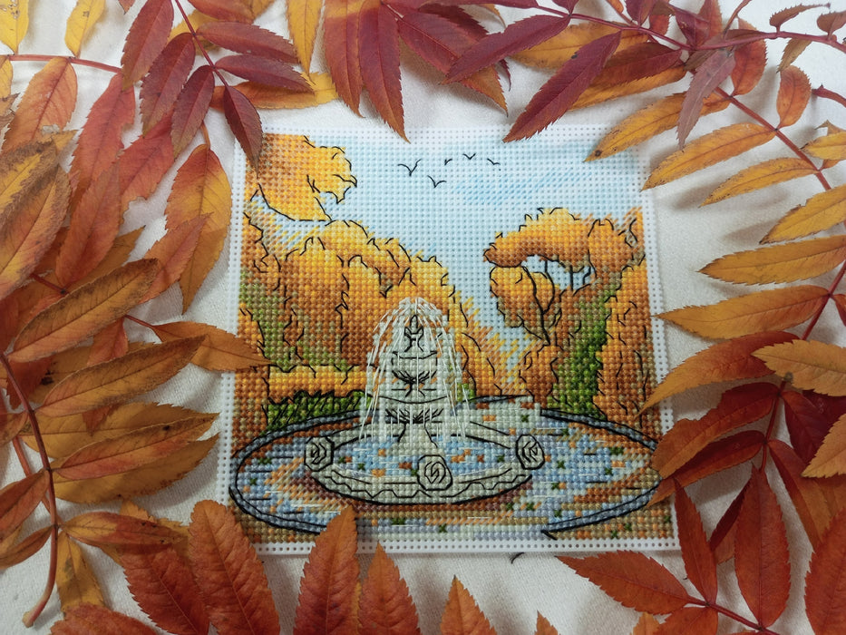 In the park by the fountain - PDF Cross Stitch Pattern