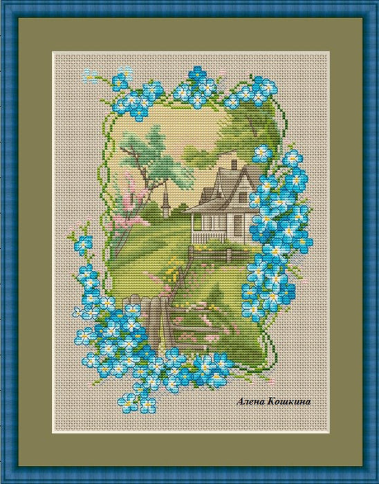 House in forget-me-nots - PDF Cross Stitch Pattern