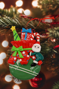 Christmas Ornament - Glossy Gingerbread Gift Bag with Santa. Wizardi Festive Decoration F07-N2-11-AA440C