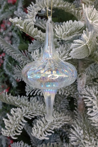 White Twisted Spire Christmas Glass Ornament Wizardi F07M10-10