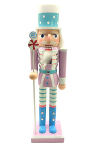 Christmas Nutcracker. Wizardi Classic Wooden Festive Decoration F07M14-30-N01703 purple stand