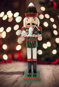 Christmas Nutcracker with a Little House. Wizardi Classic Wooden Festive Decoration F07M14-43-XC4617B