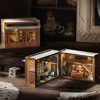 Coffee & Bakery Dollhouse Kit - Miniature Wizardi Roombox Kit with LED Light F07M51-63-MINI-111
