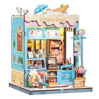 Bella's Ice Cream Dollhouse Kit - Miniature Wizardi Roombox Kit with LED Light F07M51-93-CWGC212