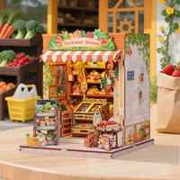 The Greens' Grocery Dollhouse Kit - Miniature Wizardi Roombox Kit with LED Light F07M51-94-CWGC213