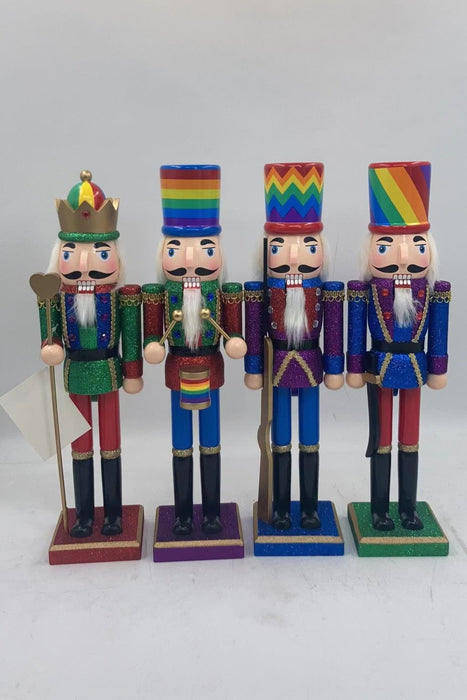 Wooden Vibrant Nutcracker with Chevron-Hat Wizardi F07M6-10 blue stand