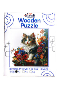 Cat with Flowers - Jigsaw Wooden Puzzle by Wizardi F07N9-15