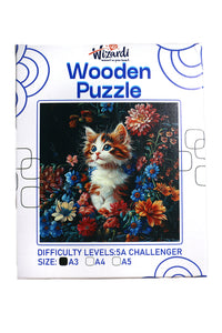 Cat in Flowers - Jigsaw Wooden Puzzle by Wizardi F07N9-16