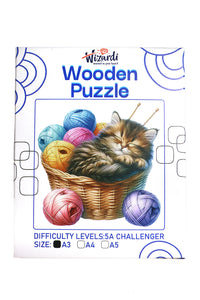 Cat in a Basket - Jigsaw Wooden Puzzle by Wizardi F07N9-36