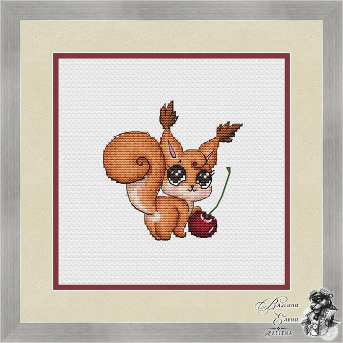 Squirrel with a Cherry - PDF Cross Stitch Pattern