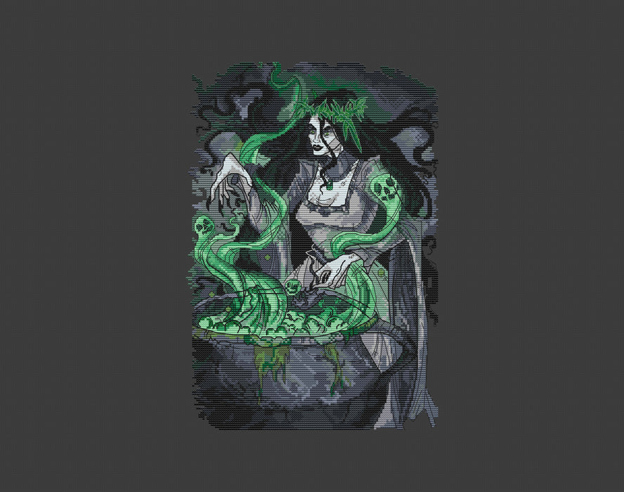 Witch with cauldron - PDF Cross Stitch Pattern