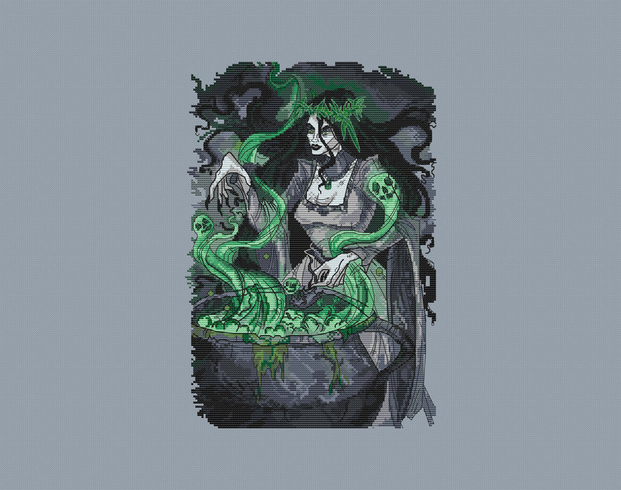 Witch with cauldron - PDF Cross Stitch Pattern