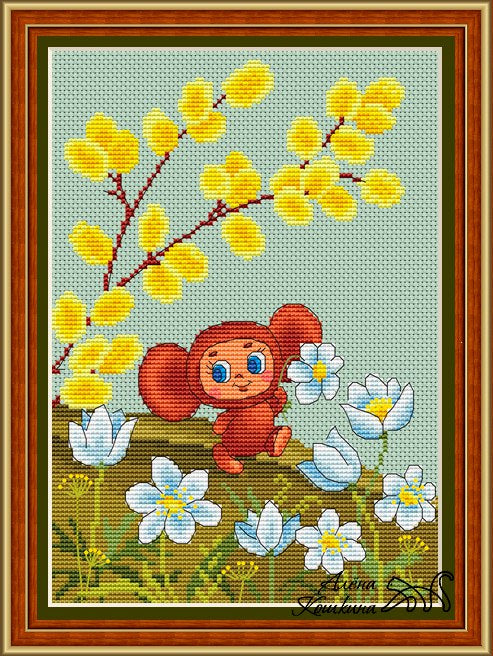 Cheburashka. Spring - PDF Cross Stitch Pattern