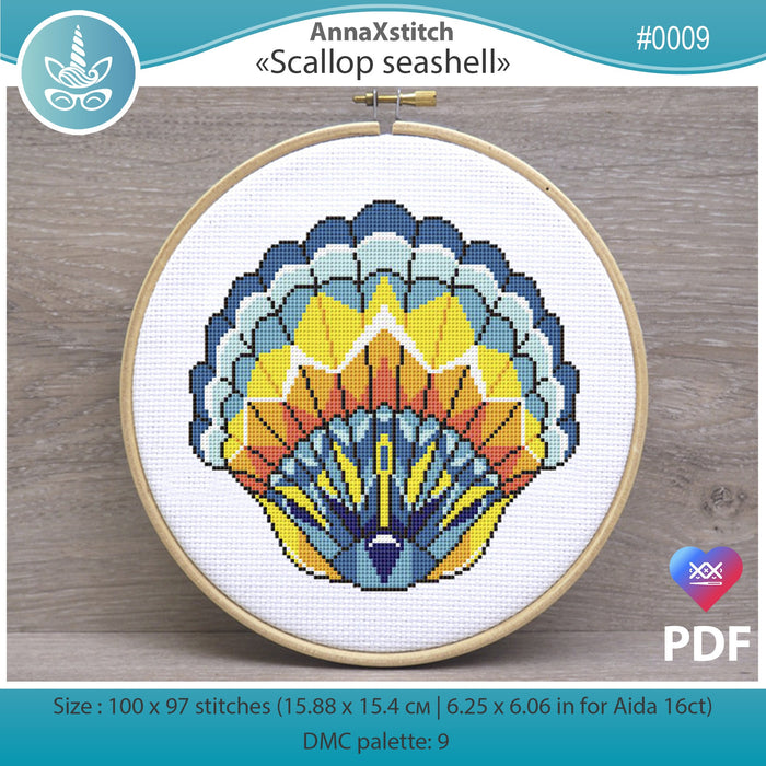 Scallop seashell - PDF Cross Stitch Pattern