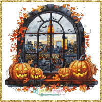 Halloween Window Town - PDF Cross Stitch Pattern