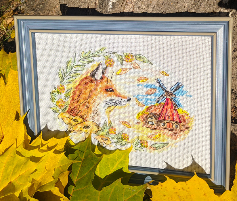 Autumn fox at the mill - PDF Cross Stitch Pattern