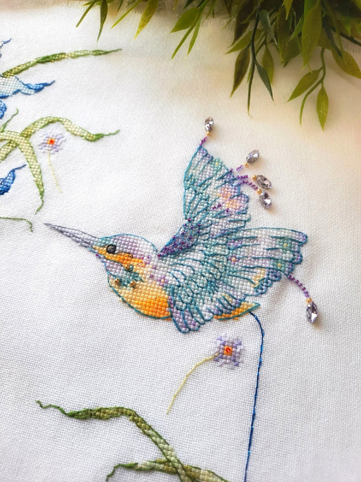 Hummingbirds and irises - PDF Cross Stitch Pattern