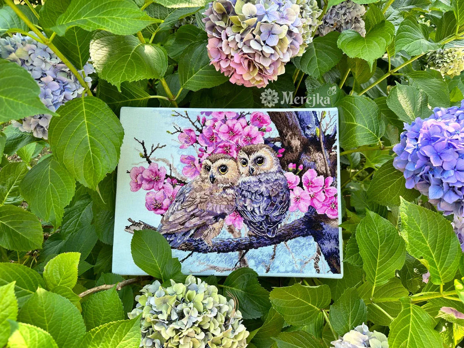 Two Owls in Spring Blossom K-228 Counted Cross-Stitch Kit