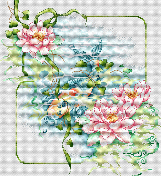 Carp and lotuses - PDF Cross Stitch Pattern