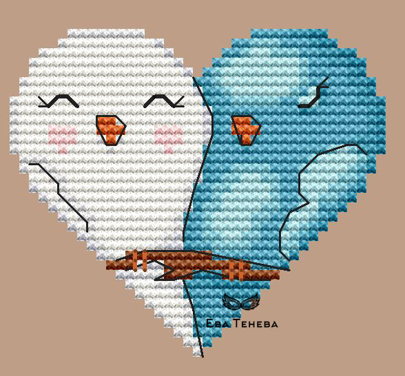 Valentines. Let's coo blue - PDF Cross Stitch Pattern