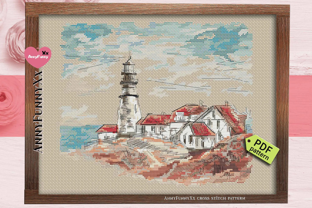 Old Lighthouse in the Village - PDF Cross Stitch Pattern