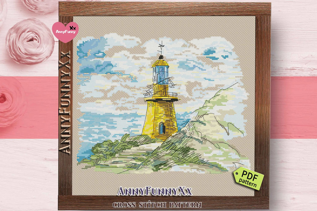 Yellow lighthouse - PDF Cross Stitch Pattern