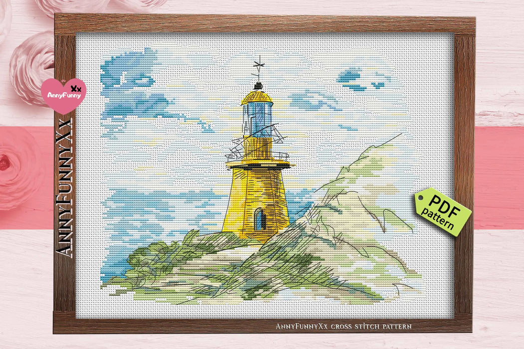 Yellow lighthouse - PDF Cross Stitch Pattern