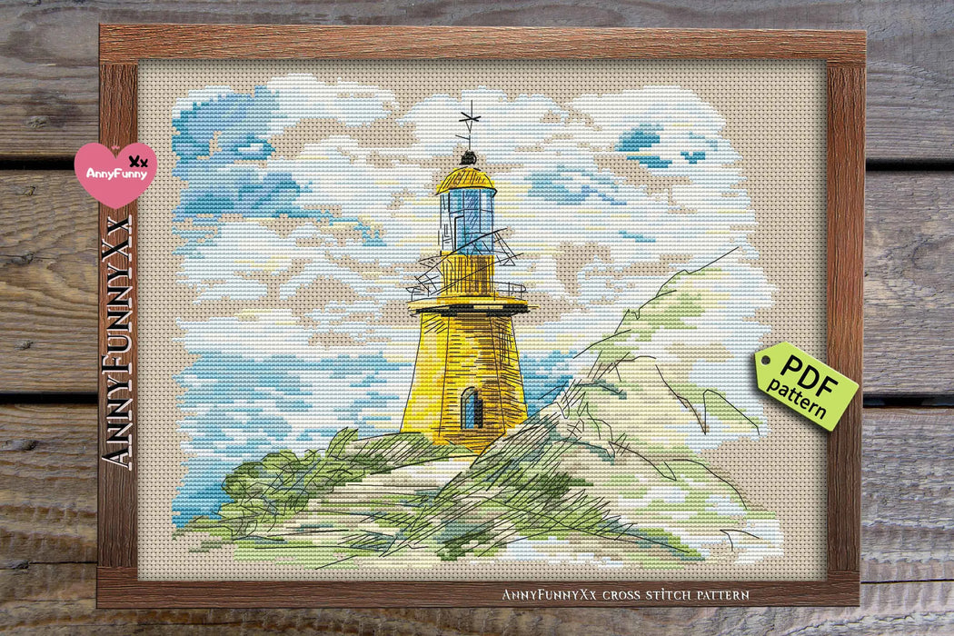 Yellow lighthouse - PDF Cross Stitch Pattern