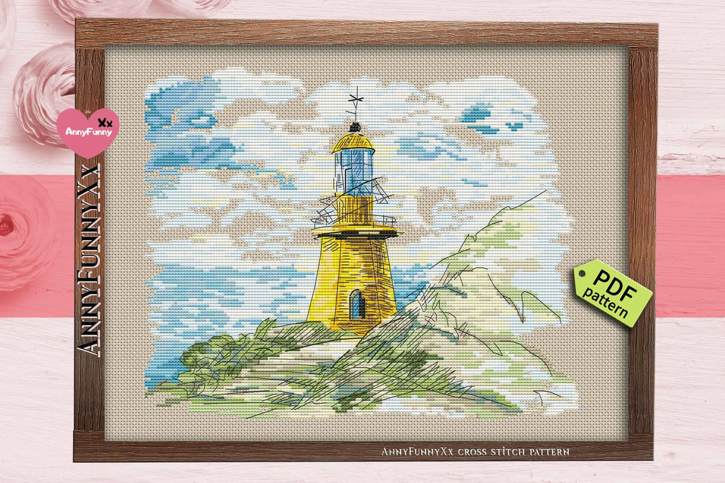 Yellow lighthouse - PDF Cross Stitch Pattern