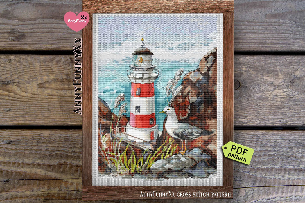 Lighthouse and Gull - PDF Cross Stitch Pattern