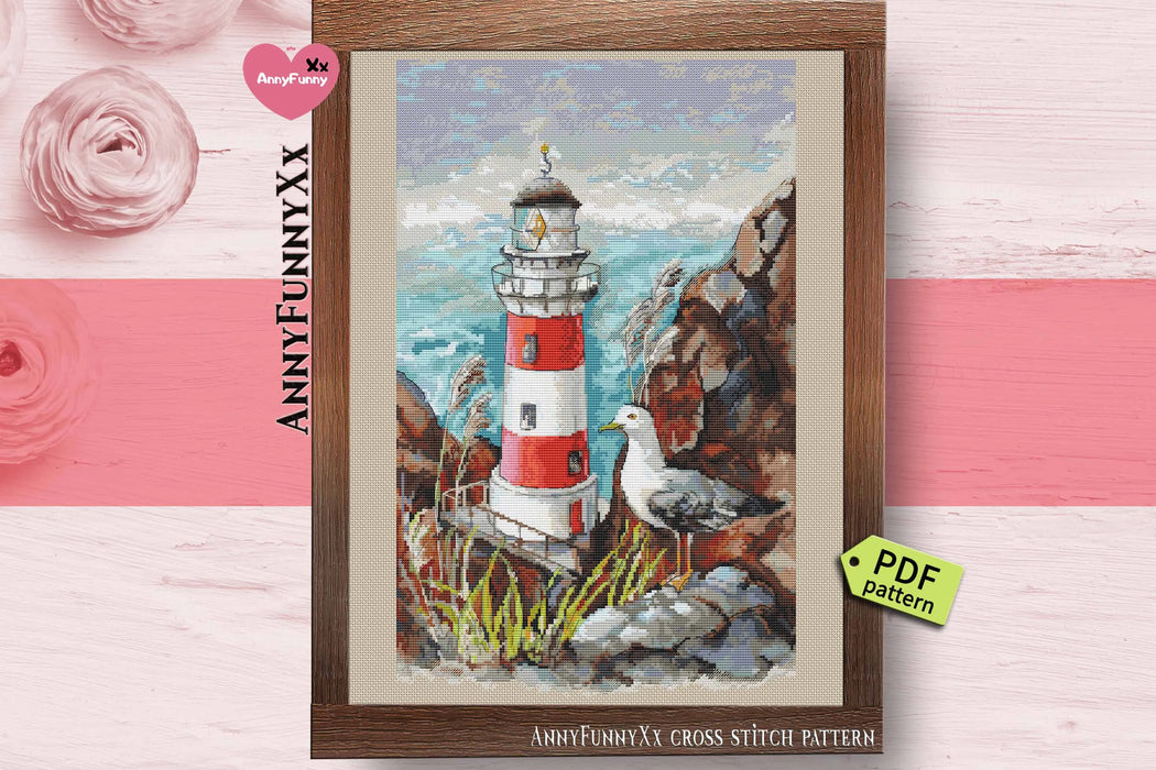 Lighthouse and Gull - PDF Cross Stitch Pattern